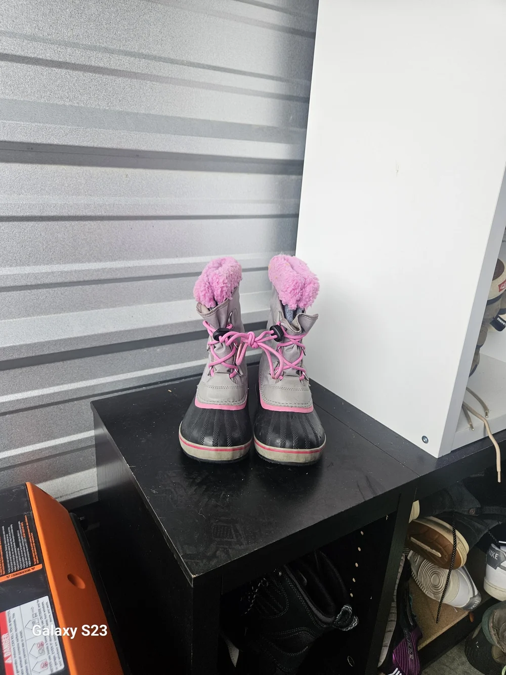 Sorel Kids Size 3 Waterproof Snow Boots Gray Pink Faux Fur Winter Boots